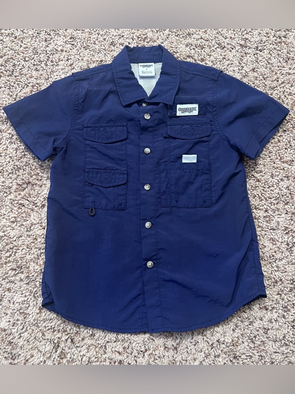 Southern Boy Navy Short-Sleeve Button Front Fishing Shirt Size 6